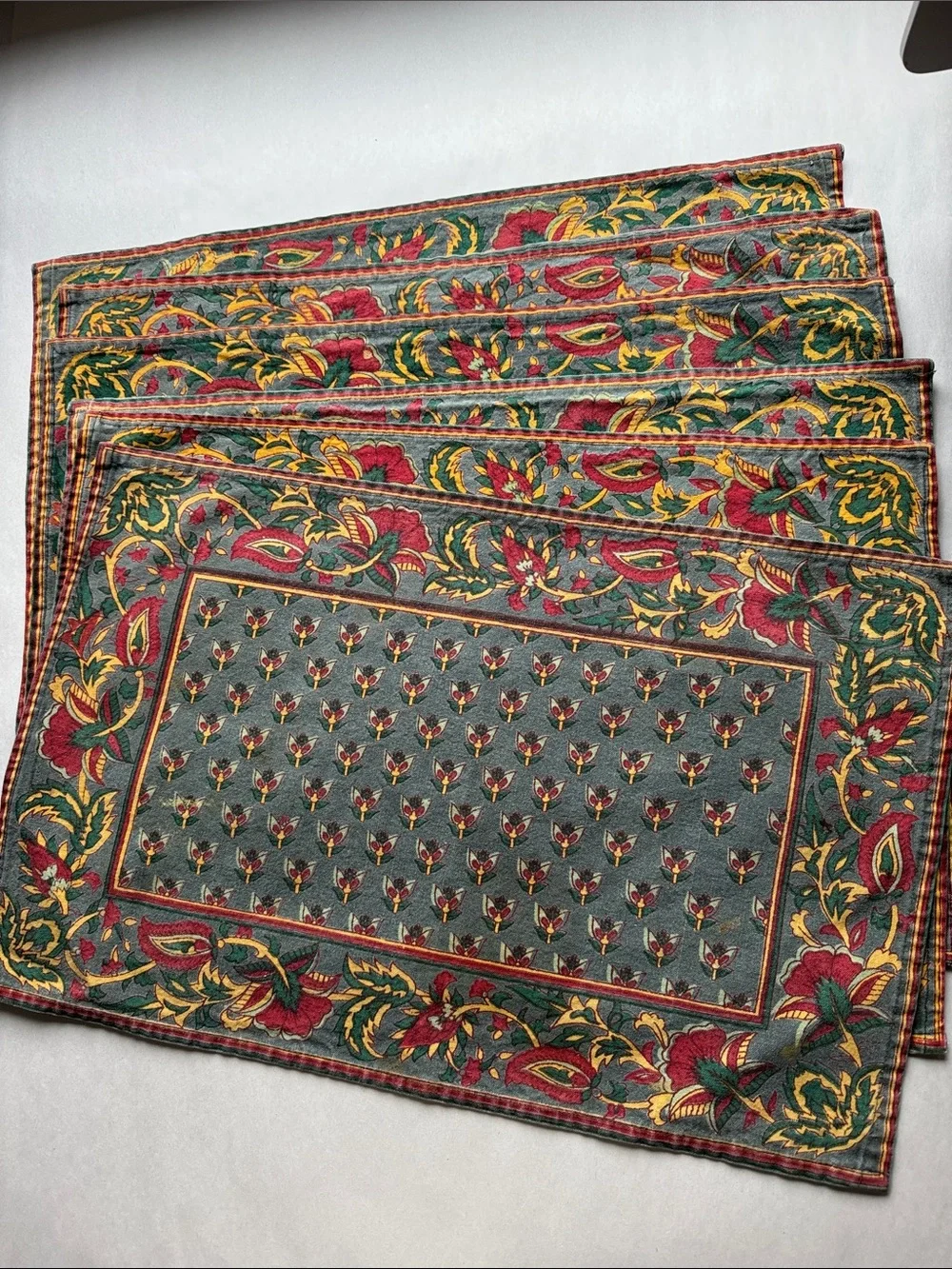 Vintage French Country Provenchal Placemats Set of 6 Floral Botanical 18’X11.5’